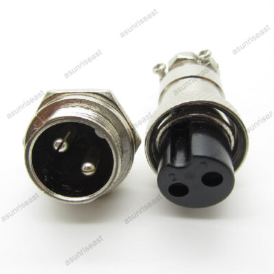Aviation Plug 2-Pin 16mm GX16-2 Male and Female Panel Mounted Metal Connector