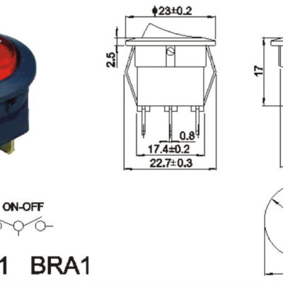 Round Rocker Switch – SPST With Internal 220v RED Lamp
