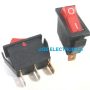 3 PIN Rocker Switch - SPST With Internal 220v RED Illuminated Lamp