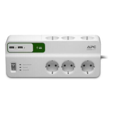 APC Essential SurgeArrest 6 outlets with 5V, 2.4A 2 port USB charger, 230V Germany PM6U-GR