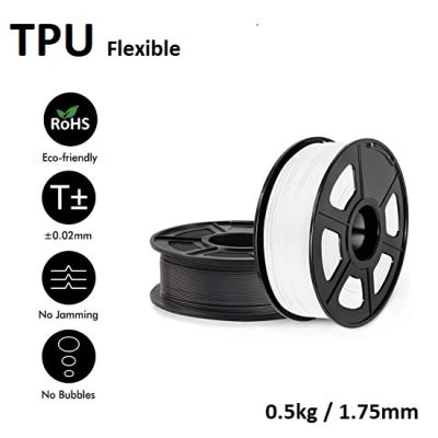 UGE Brand Filament TPU Flexible 1.75mm – White or Black or Orange or Transparent Purple Color Weight 0.5kg | Excellent Quality