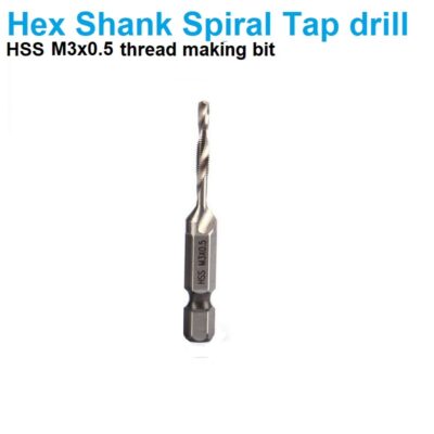 HSS High Speed Steel Hex Shank Metric Spiral Flute Taps Machine & Manual Screw Thread Tap Taper Twist M3x0.5 Drill Bit