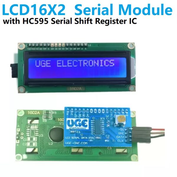 LCD DISPLAY 1602 16X2 with HC595 Serial Shift Register interface Module ready soldered