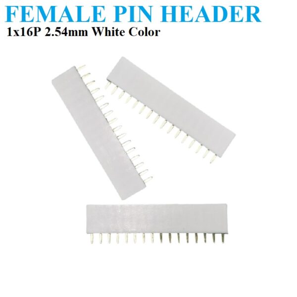 Pin Header Female 1x16 Straight Connector 2.54mm pitch White