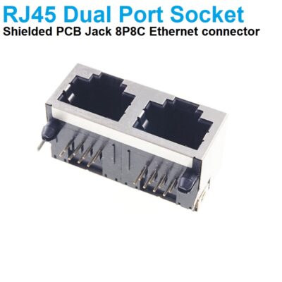 RJ45 Dual Port Shielded Modular PCB Jack 8P8C Right Angle Ethernet connector