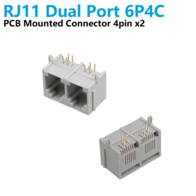 RJ11 4-Pin Dual Port Female Telephone Connector PCB Mount