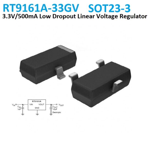 RT9161A-33GV Low-Noise, Fixed 3.3V 500mA LDO Regulator SOT23-3