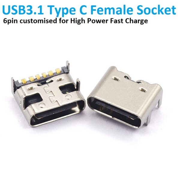 USB 3.1 Female PCB Type C SMD Connector 6Pin only for Power Fast charge
