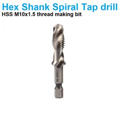 HSS High Speed Steel Hex Shank Metric Spiral Flute Taps Machine & Manual Screw Thread Tap Taper Twist M10x1.5 Drill Bit