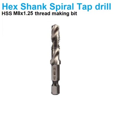 HSS High Speed Steel Hex Shank Metric Spiral Flute Taps Machine & Manual Screw Thread Tap Taper Twist M8x1.25 Drill Bit