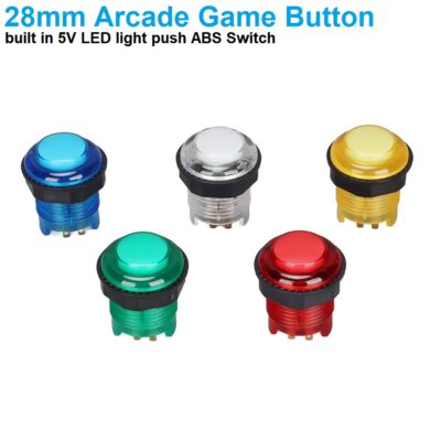 Arcade Style Big Round Push Button 28mm Illuminated LED Blue Color